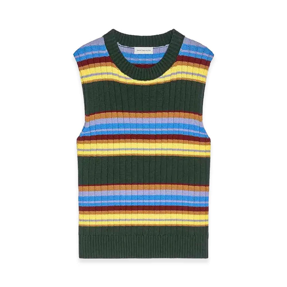 DRIES VAN NOTEN Women's Striped Sleeveless Sweater "Green"