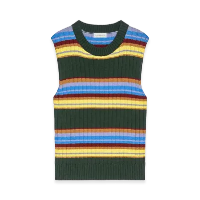 DRIES VAN NOTEN Women's Striped Sleeveless Sweater "Green"
