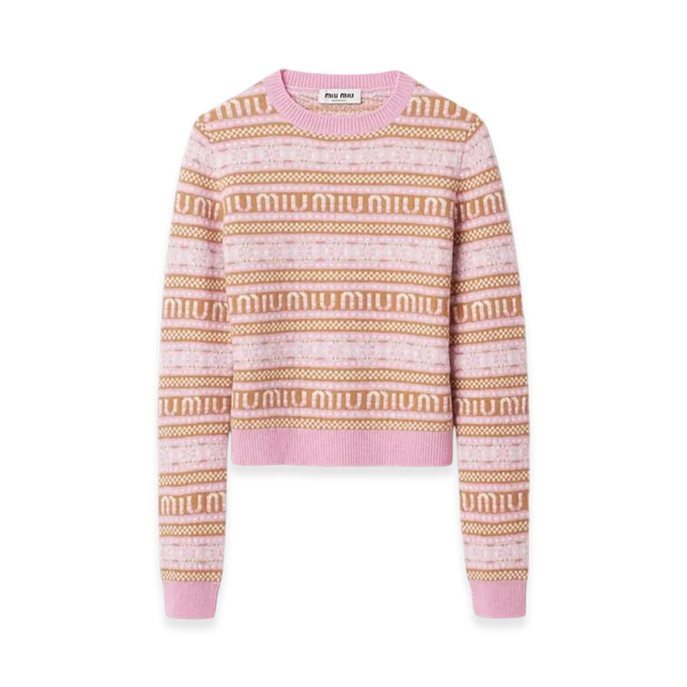 MIU MIU Women's Merino Wool Crewneck Sweater "Begonia Pink"