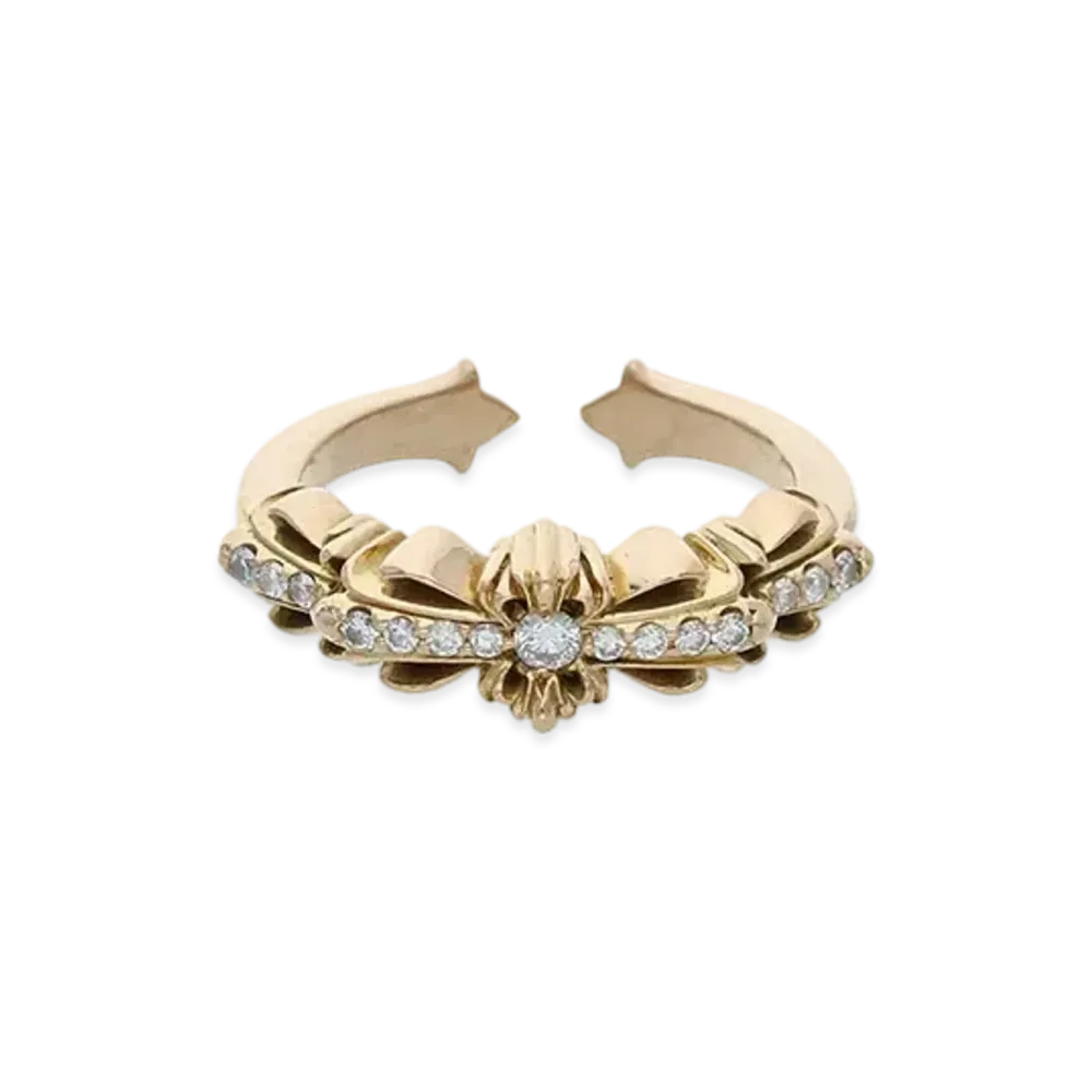 Chrome Hearts 22K Baby Classic Double Floral Pave Diamond Ring "Yellow Gold"