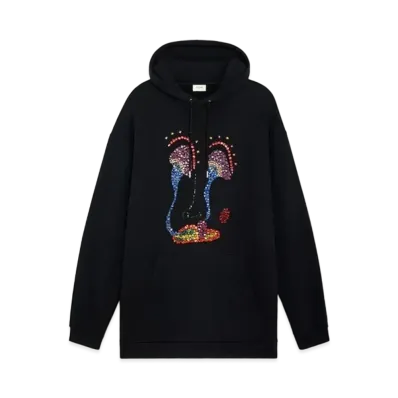 CELINE Hoodie In Cotton Fleece WITH Artist Embroidery "UNTITLED 2017" Paisley Verse Collaboration "Black"