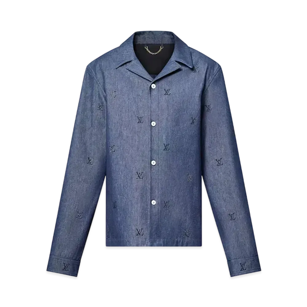 Louis Vuitton LV Blason Embellished Denim Pajama Shirt "Indigo"