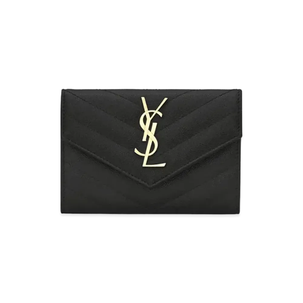 Saint Laurent Monogram Small Envelope Wallet In Grain De Poudre Embossed Leather "Black"