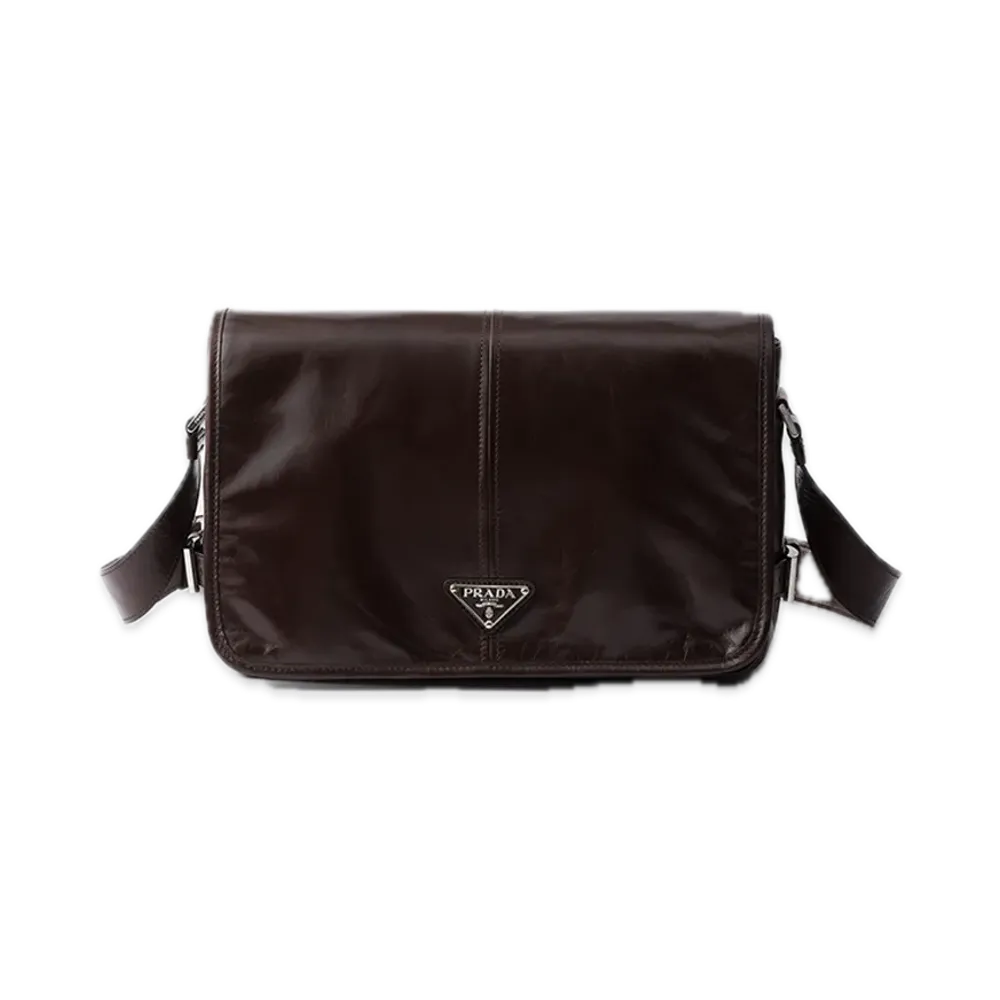 PRADA Soft Lux Leather Shoulder Bag "Dark Brown"