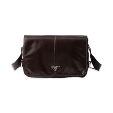 PRADA Soft Lux Leather Shoulder Bag "Dark Brown"