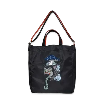 graniph x Ayako Ishiguro Cat Tongue Mushroom Nylon 2-Way Tote Bag "Black"