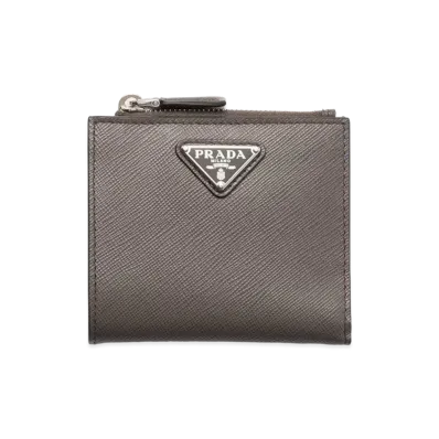 PRADA Saffiano Triangle Wallet "Smoky Gray"