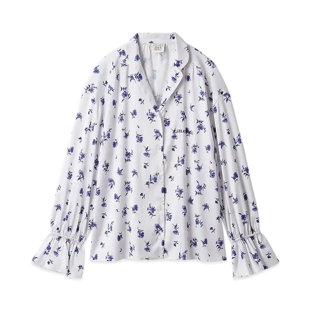 GELATO PIQUE Mother'S Day Floral Pattern Satin Gathered Shirt "Off White"