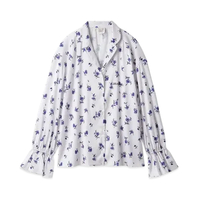 GELATO PIQUE Mother'S Day Floral Pattern Satin Gathered Shirt "Off White"