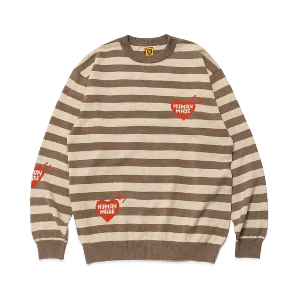 HUMAN MADE STRIPED L/S KNIT SWEATER "Beige"