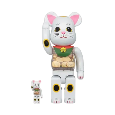 Bearbrick Manekineko Oval White Plated 100% & 400%