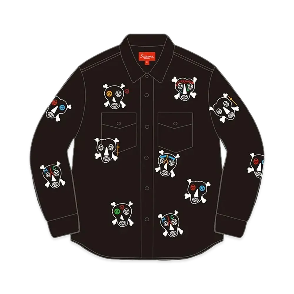 Supreme Clayton Patterson Skulls Embroidered Work Shirt "Black"