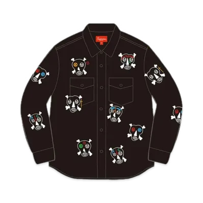 Supreme Clayton Patterson Skulls Embroidered Work Shirt "Black"