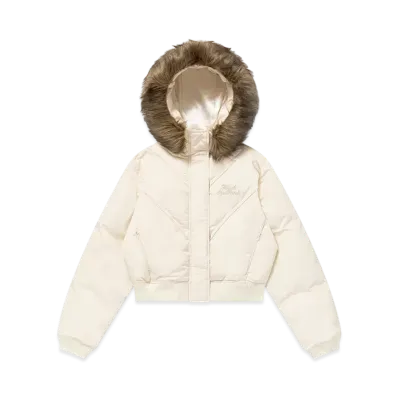 BlackEyePatch Embroidered Faux Fur Hooded Jacket "White"