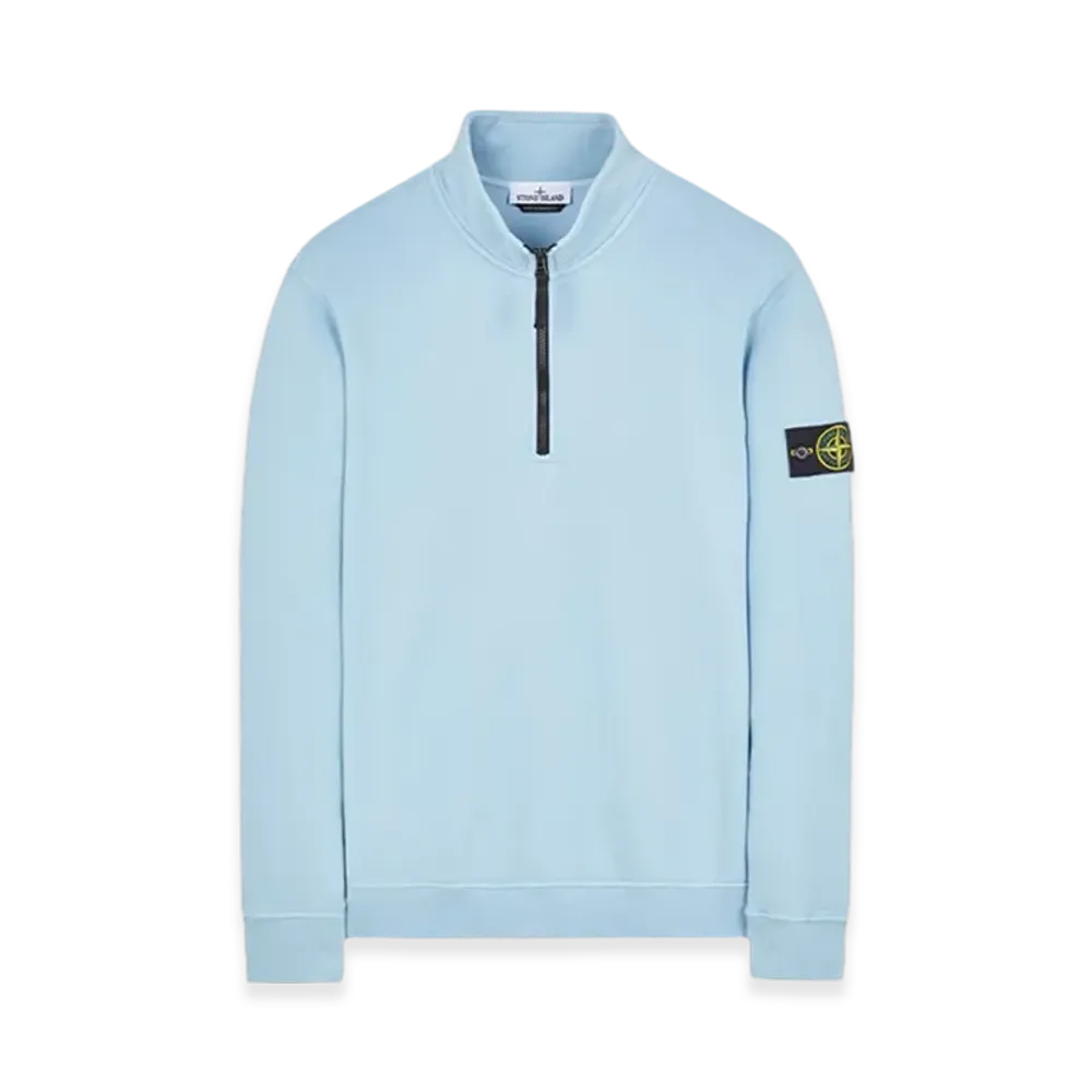 Stone Island 62720 Brushed Cotton Fleece Garment Dyed Half Zip Up Sweatshirt - 23FW "Sky Blue"