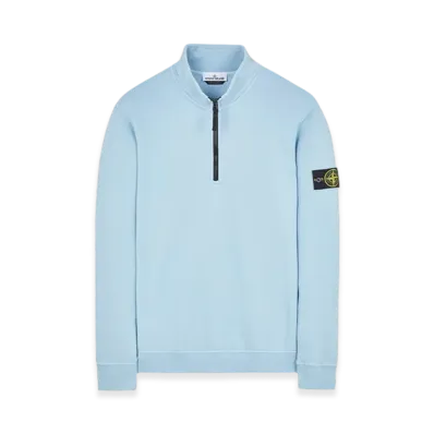 Stone Island 62720 Brushed Cotton Fleece Garment Dyed Half Zip Up Sweatshirt - 23FW "Sky Blue"