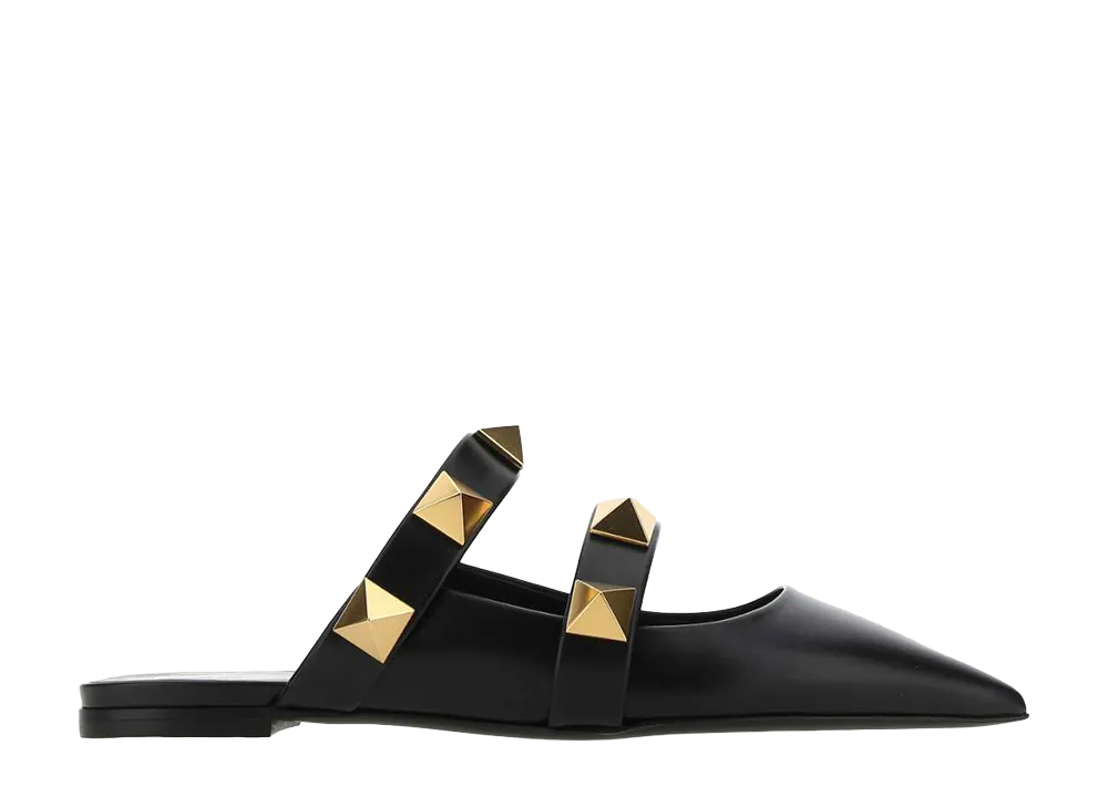 Valentino Garavani Women's Black Leather Roman Stud Slippers "Black"