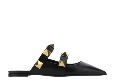 Valentino Garavani Women's Black Leather Roman Stud Slippers "Black"