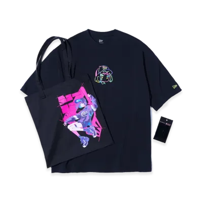 NEW ERA Short Sleeve Oversized Cotton T-Shirt Twill Tote Set Naoki Saito Front Print "Black"