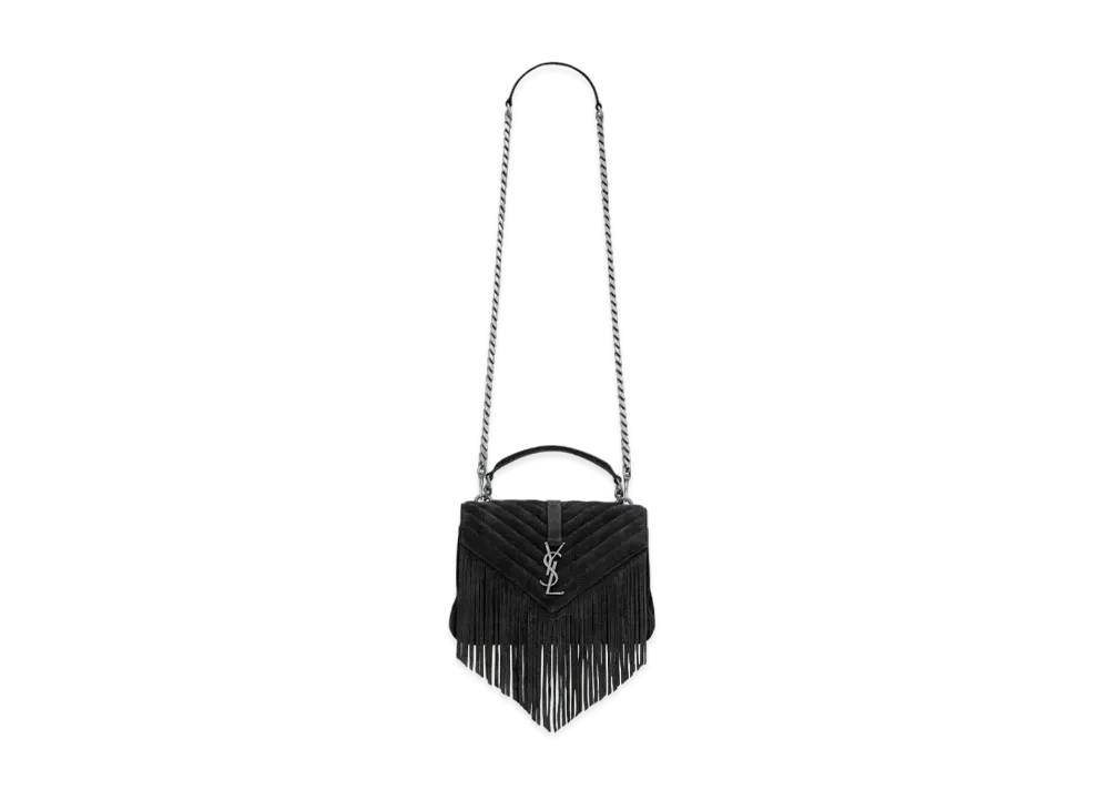 Saint Laurent College Medium Chain Bag In Light Suede With Fringes "Black"