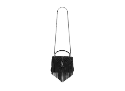 Saint Laurent College Medium Chain Bag In Light Suede With Fringes "Black"