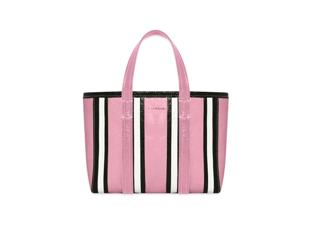 BALENCIAGA Barbes Small East-west Shopper Bag In Striped Patchwork Arena Lambskin "Pink"