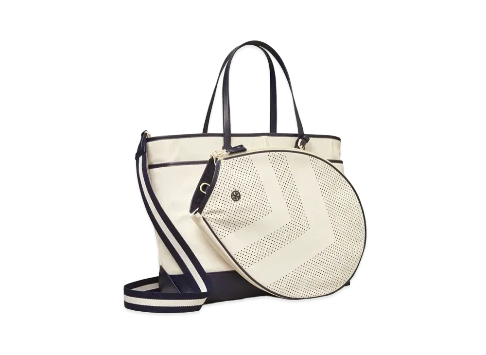 TORY BURCH Convertible tennis tote "Ivory Pearl/Tory Navy"
