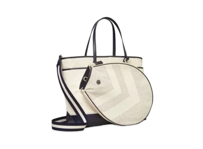 TORY BURCH Convertible tennis tote "Ivory Pearl/Tory Navy"