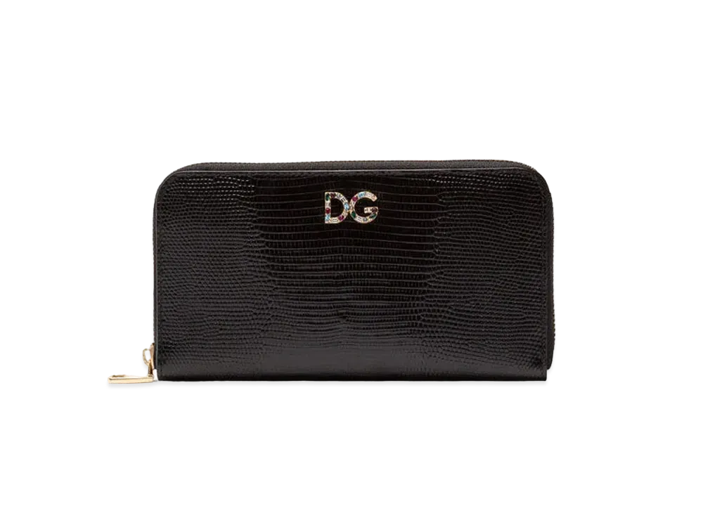 Dolce&Gabbana Zip-Around Wallet Calfskin Iguana Print "Black"