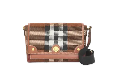 BURBERRY Knit Check & Leather Note Crossbody Bag "Dark Bachi Brown"