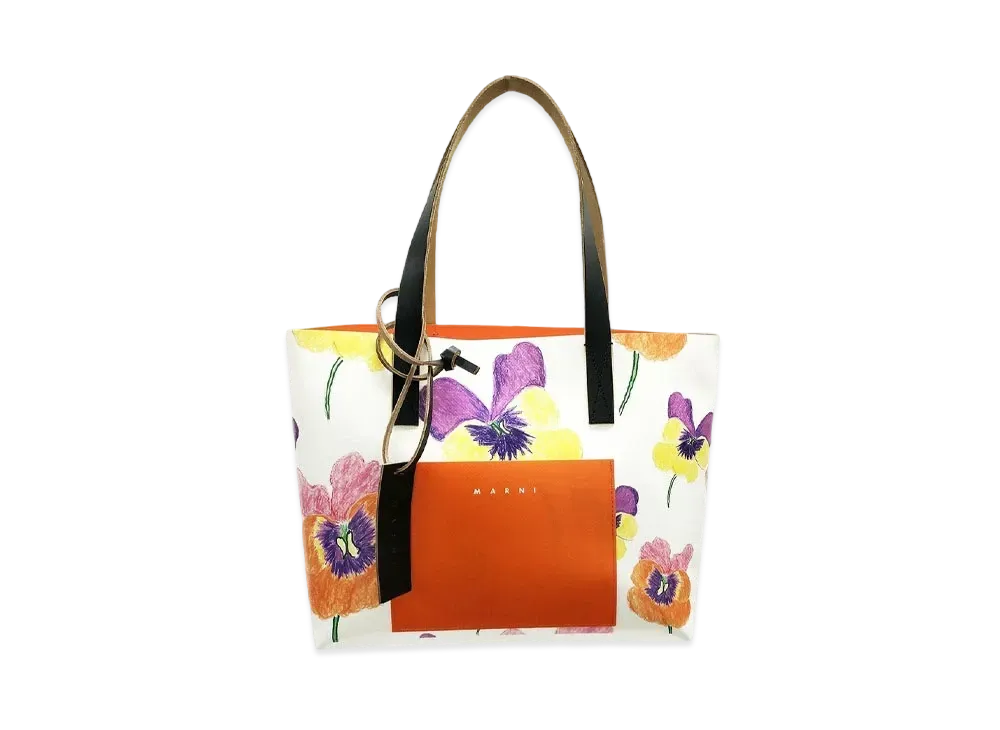 Marni Pansies Print Orange Shopping Bag "Orange"