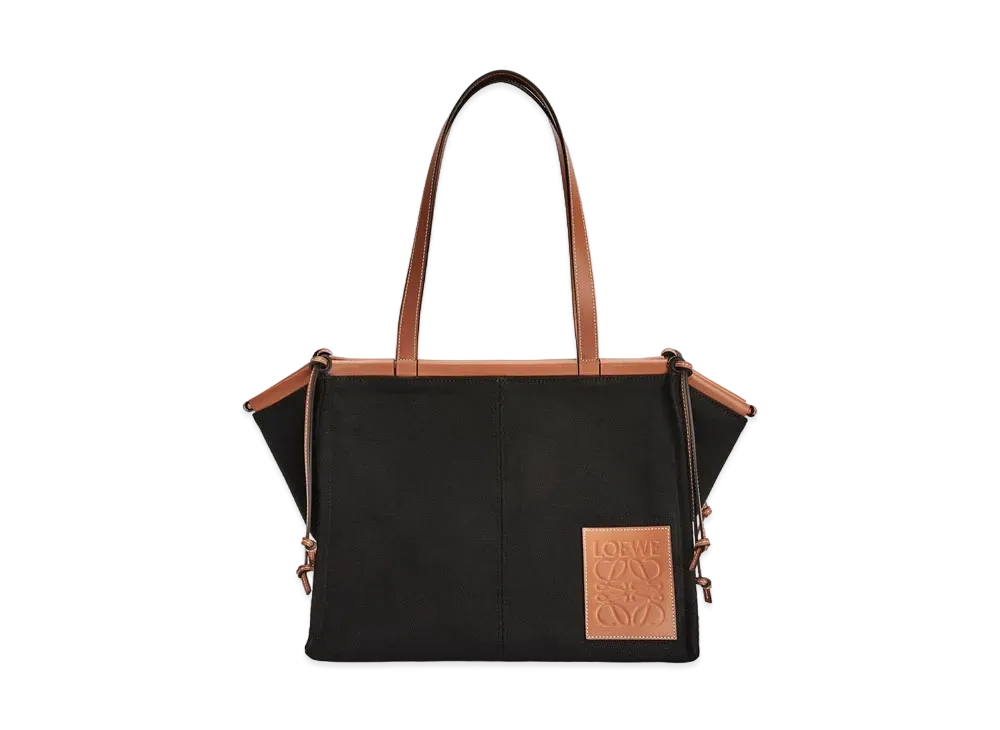 LOEWE Cushion Tote In Canvas and Calfskin "Black/Tan"