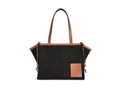 LOEWE Cushion Tote In Canvas and Calfskin "Black/Tan"