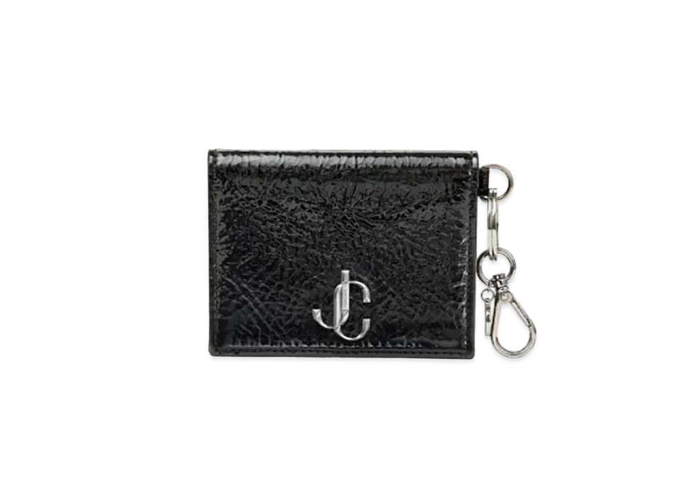 Jimmy Choo Umika W/Flap Patent Textured Leather Card Holder With JC Logo "Black"
