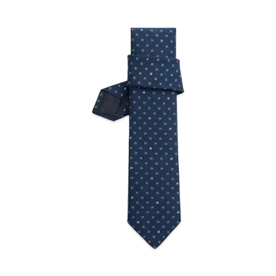 Hermes Tie 7 H Tonneau Tie "Marine/Ciel"