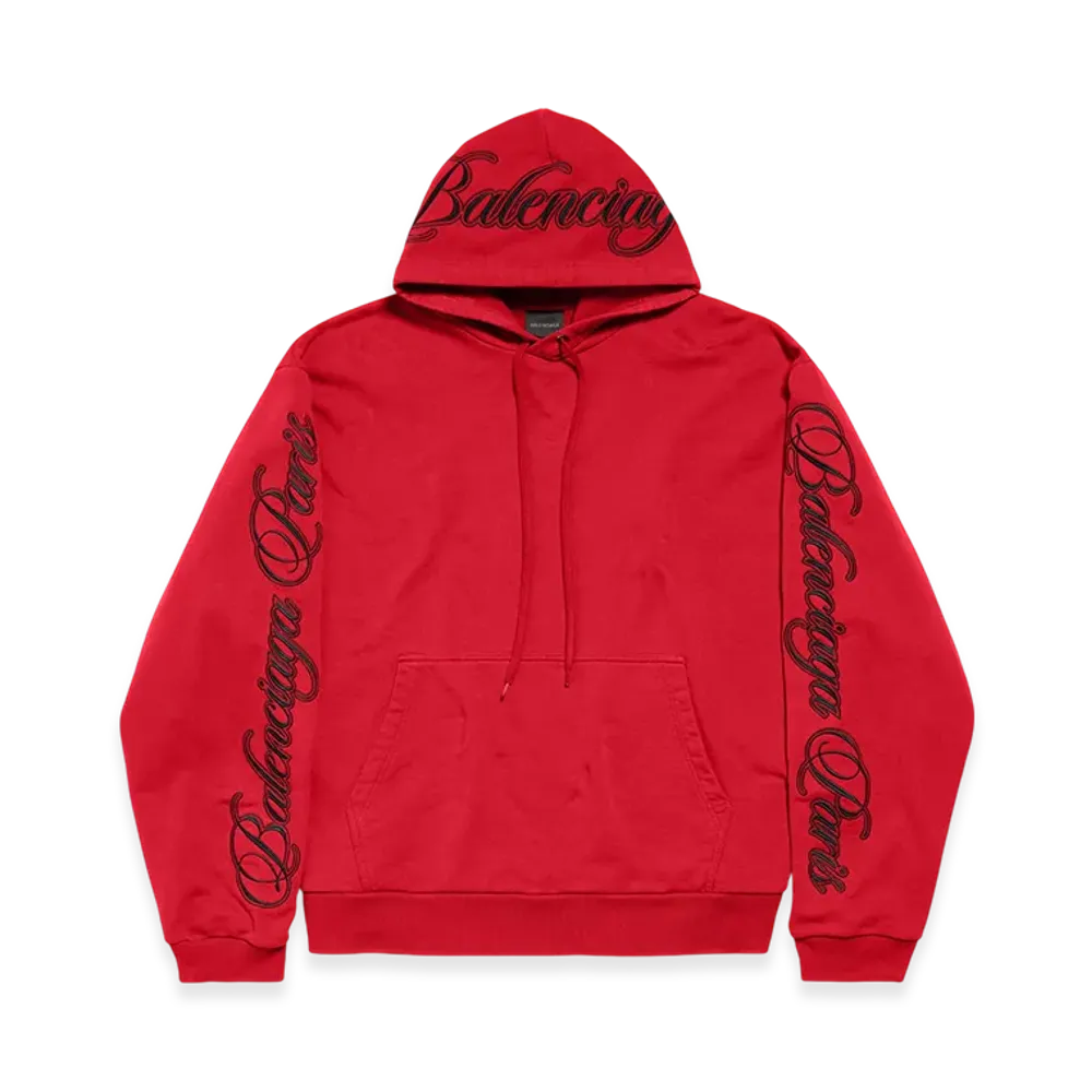 BALENCIAGA Cursive Oversized Hoodie "Red/Black"