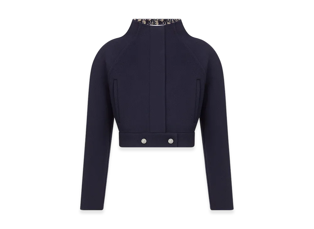 Dior Women's Cropped Peacoat Double Sided Virgin Wool Silk Oblique Interior "Navy Blue"