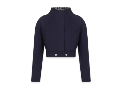 Dior Women's Cropped Peacoat Double Sided Virgin Wool Silk Oblique Interior "Navy Blue"