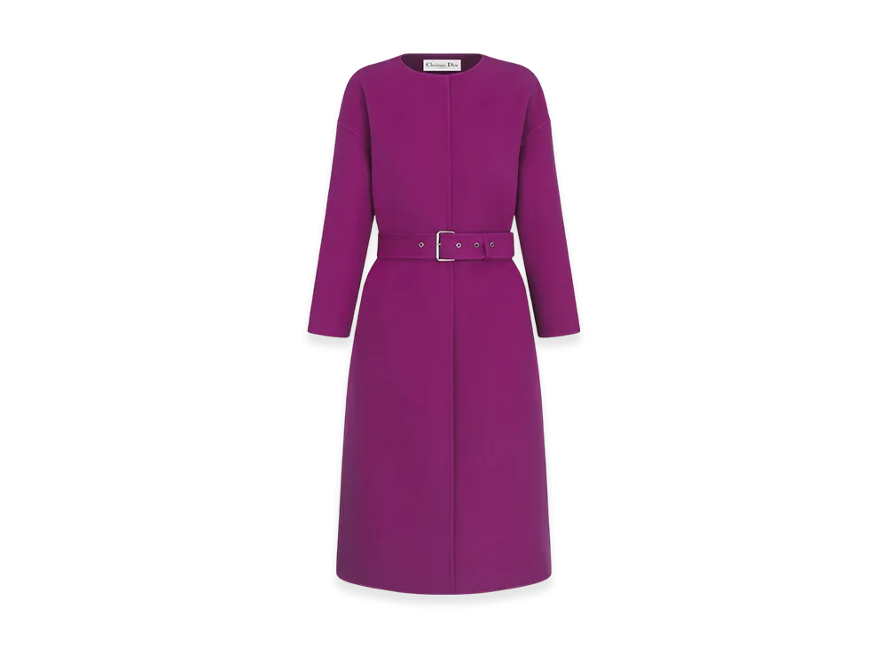 Dior Women's Coat with Belt Double Sided Virgin Wool Cashmere Felt "Mulberry"