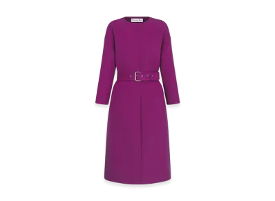 Dior Women's Coat with Belt Double Sided Virgin Wool Cashmere Felt "Mulberry"