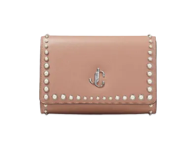 Jimmy Choo Varenne Clutch Calf Leather Clutch Bag With Pearl Stud Detailing "Ballet Pink"
