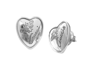 GUCCI Silver Flora Flower Heart shaped Earrings "Silver"