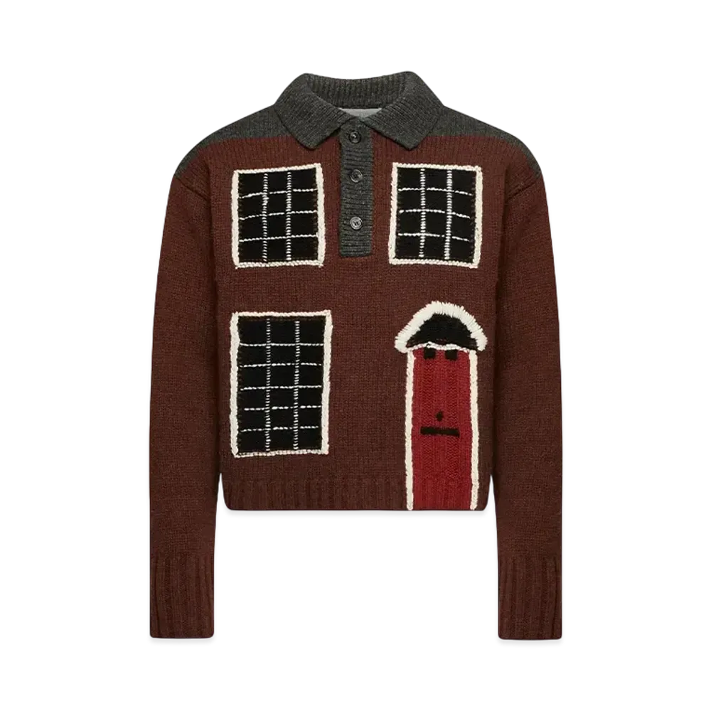 JW ANDERSON House Intarsia Polo Sweater "Brown"