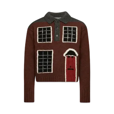 JW ANDERSON House Intarsia Polo Sweater "Brown"