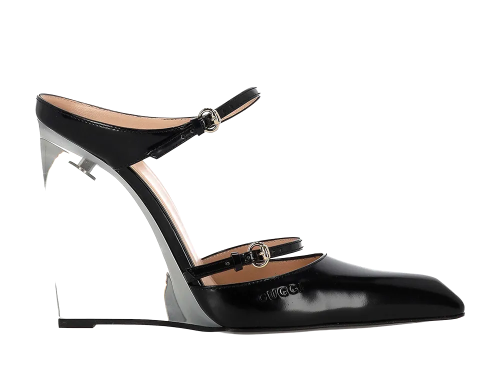 GUCCI Women's Black Leather Wedges "Black"