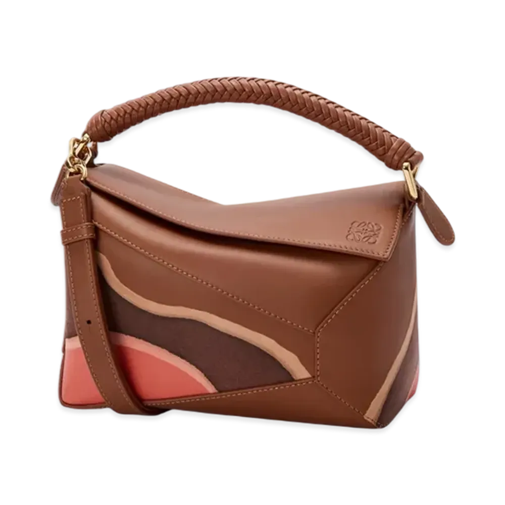 LOEWE Puzzle Edge Landscape Bag Small "Pecan/Parrot Pink"