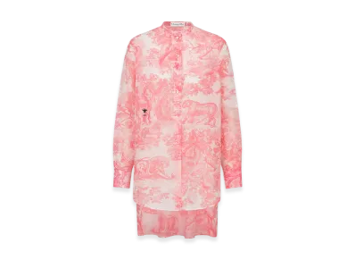 Dior Women's Cotton Muslin with Toile De Jouy Sauvage Motif Dioriviera Long Blouse "White/Candy Pink"