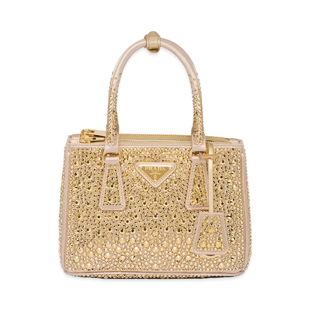 PRADA Galleria Crystal Satin Mini Bag "Platinum"