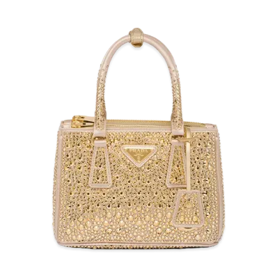 PRADA Galleria Crystal Satin Mini Bag "Platinum"