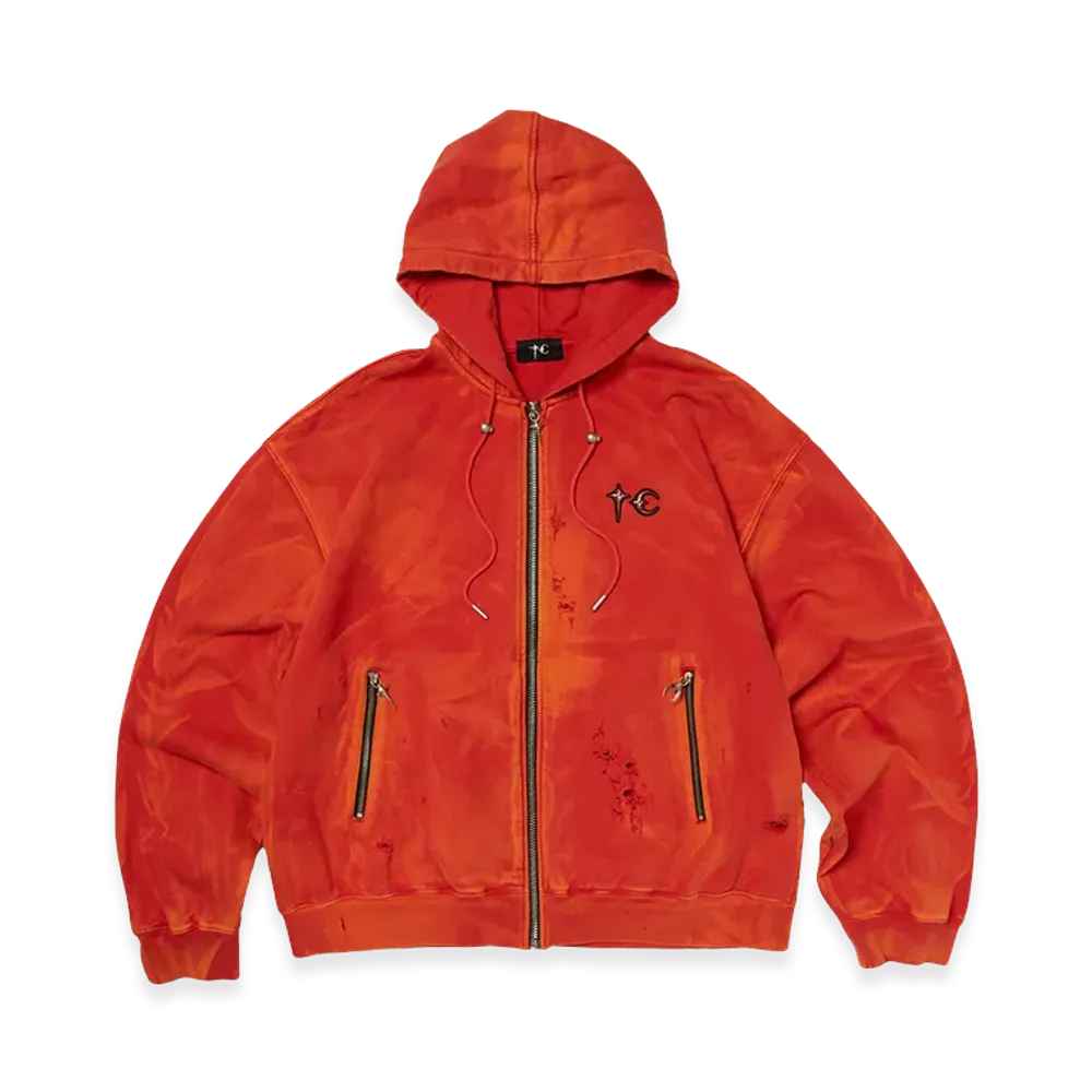 THUG CLUB TC Two Tone Washed Zip-Up Hoodie "Red"